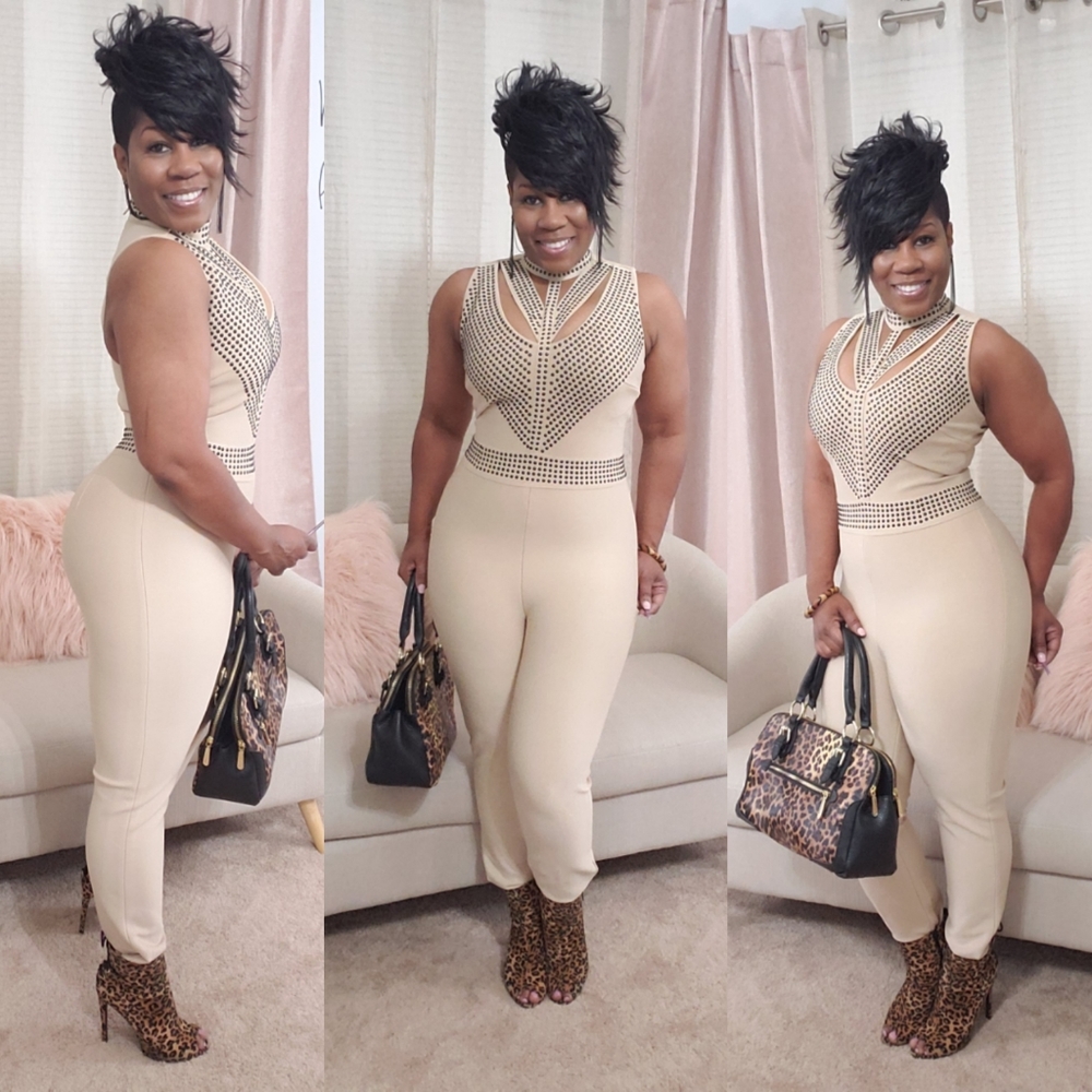 Stud Design Sleeveless Jumpsuit